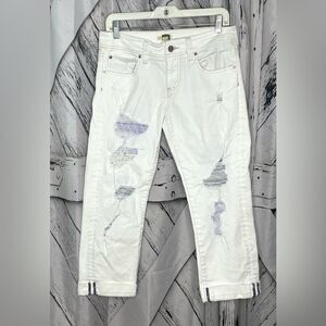 Ett Twa White Distressed Jeans Cropped 28